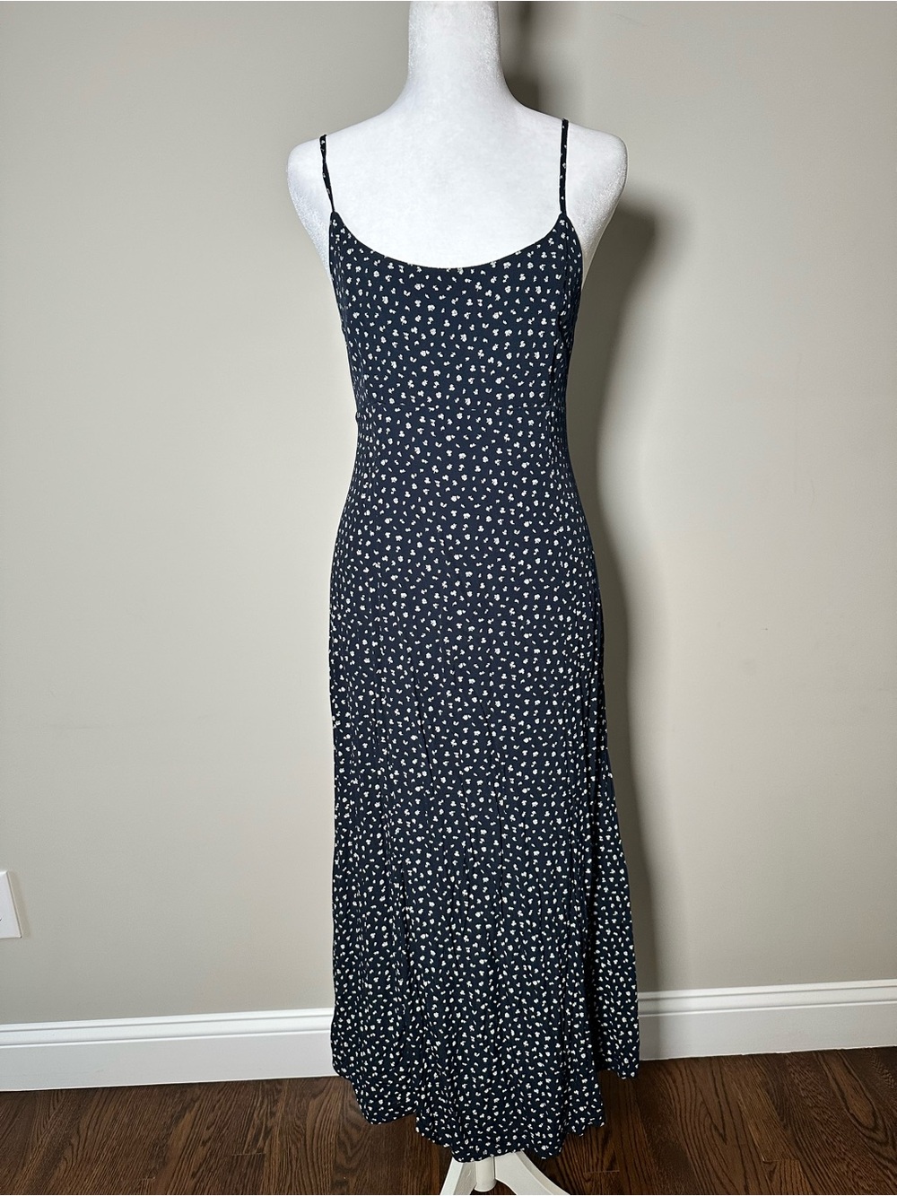 Brandy Melville Navy Micro Dot Slip Maxi Dress